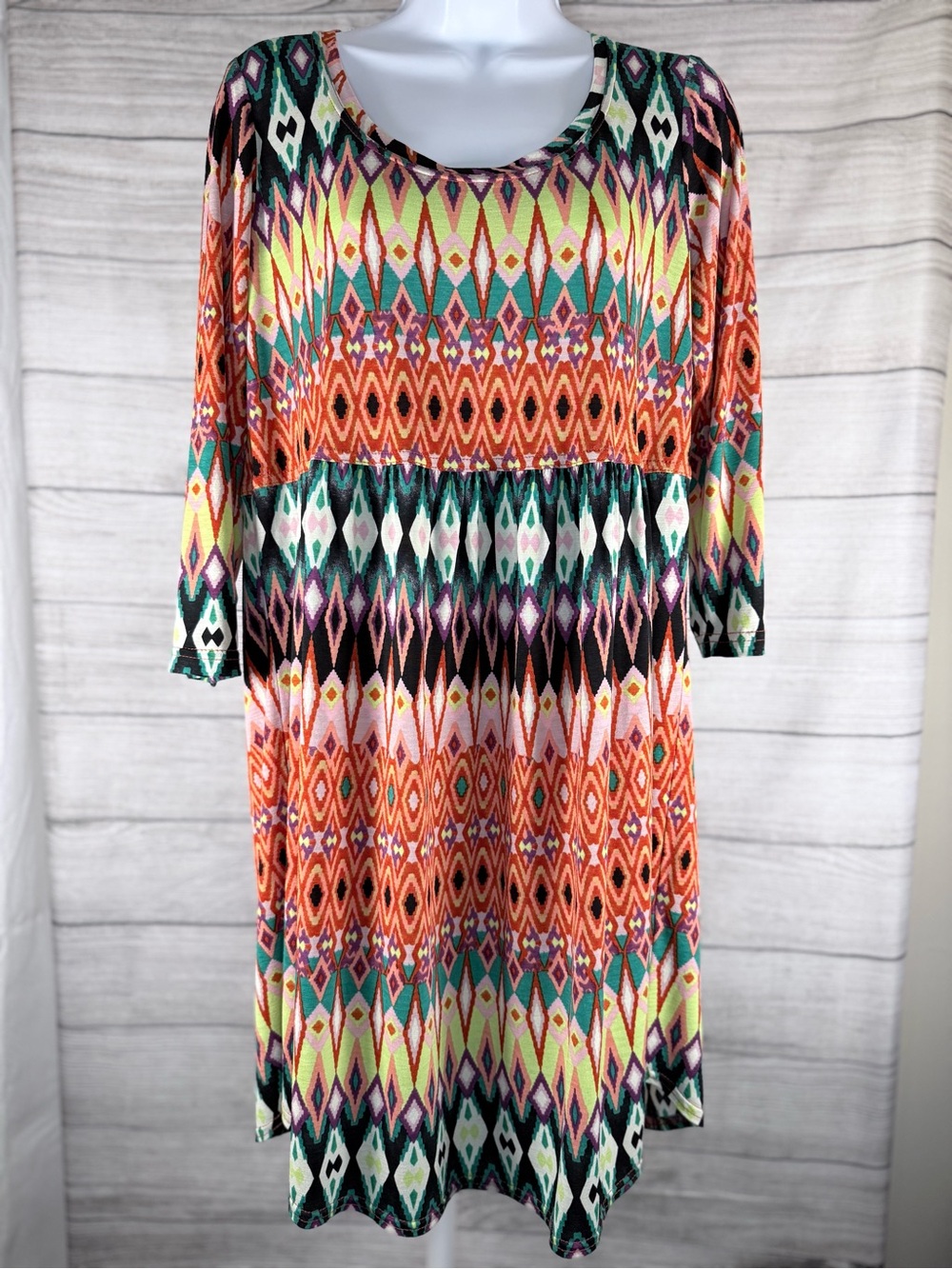 Uncle Frank Orange, Teal & Pink Geometric Midi Dress